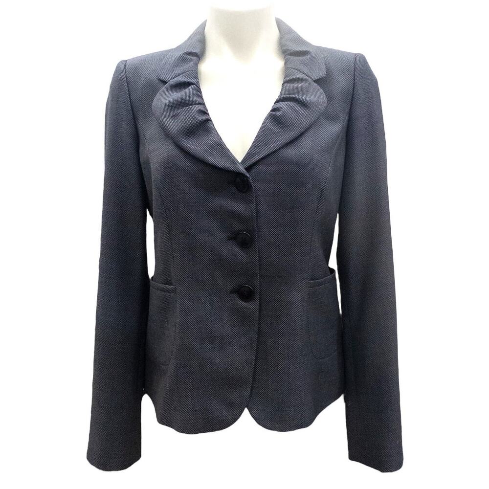 Armani Collezioni Women's Blue Ruffle Blazer Jacket Silk Wool 8